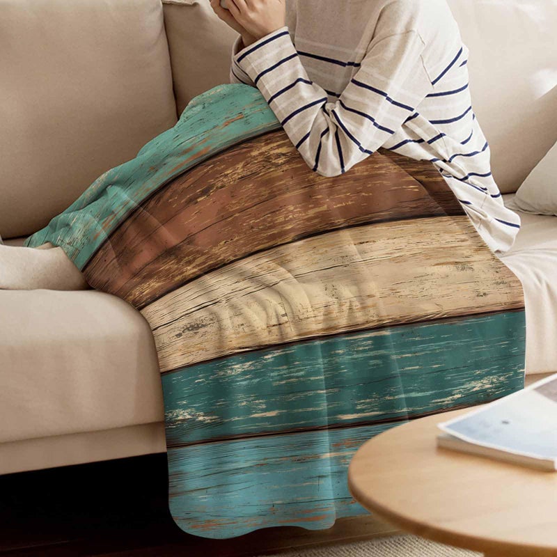 Vandarllin Retro Rustic Wood Texture Super Soft Throw Blankets Teal Green Brown Fluffy Fuzzy Flannel Bed Blanket Decorative for Home Sofa Couch Chair Living Bedroom (50x60 Inch) - Image 4